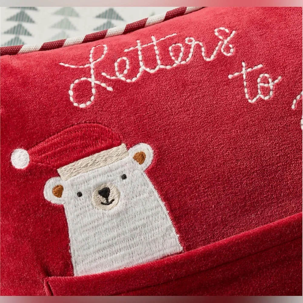 Crate&Barrel Letters to Santa with Envelope Velvet Kids Christmas Throw Pillow